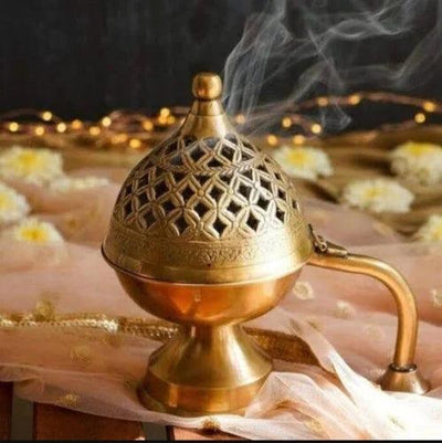Brass Loban Burner for Home & Temple | Large Incense Burner – Home Decor on Brown Living™. SKU: 011. Img 1.