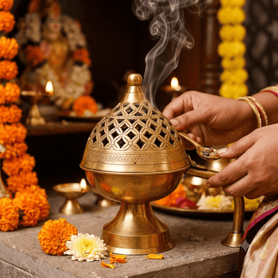 Brass Loban Burner for Home & Temple | Large Incense Burner – Home Decor on Brown Living™. SKU: 011. Img 2.