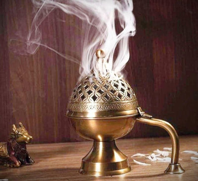 Brass Loban Burner for Home & Temple | Large Incense Burner – Home Decor on Brown Living™. SKU: 011. Img 2.