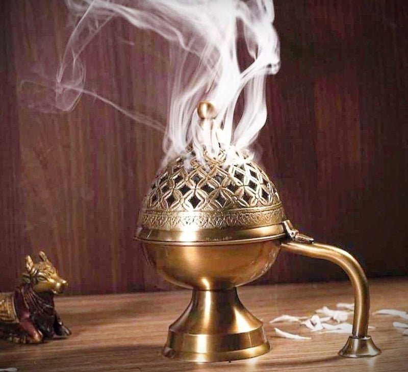 Brass Loban Burner for Home & Temple | Large Incense Burner – Home Decor on Brown Living™. SKU: 011. Img 2.
