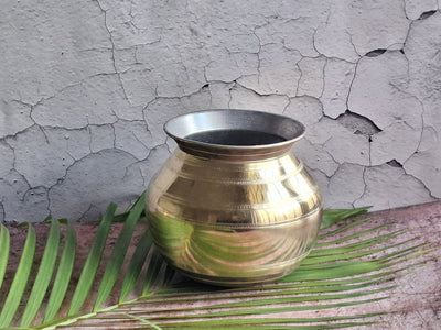 Brass Pongal Pot / Traditional Cooking Handi with Tin Coating – Kitchen Tools on Brown Living™. SKU: BPUS7. Img 1.