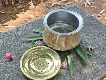 Brass Rice Pot Handi Patila with Filter Lid | Tin Coated Cookware – Kitchen Tools on Brown Living™. SKU: BRP. Img 2.