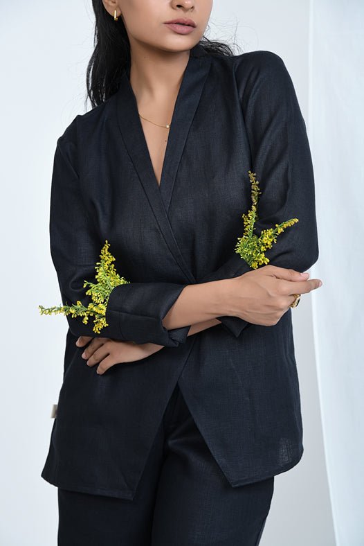 Breathable Hemp Blazer Overshirt - Truffle Black | Verified Sustainable Womens Jacket on Brown Living™