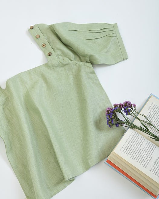 Breathable Hemp Top with Adjustable Sleeves | Pistachio | Verified Sustainable by Brown Living™