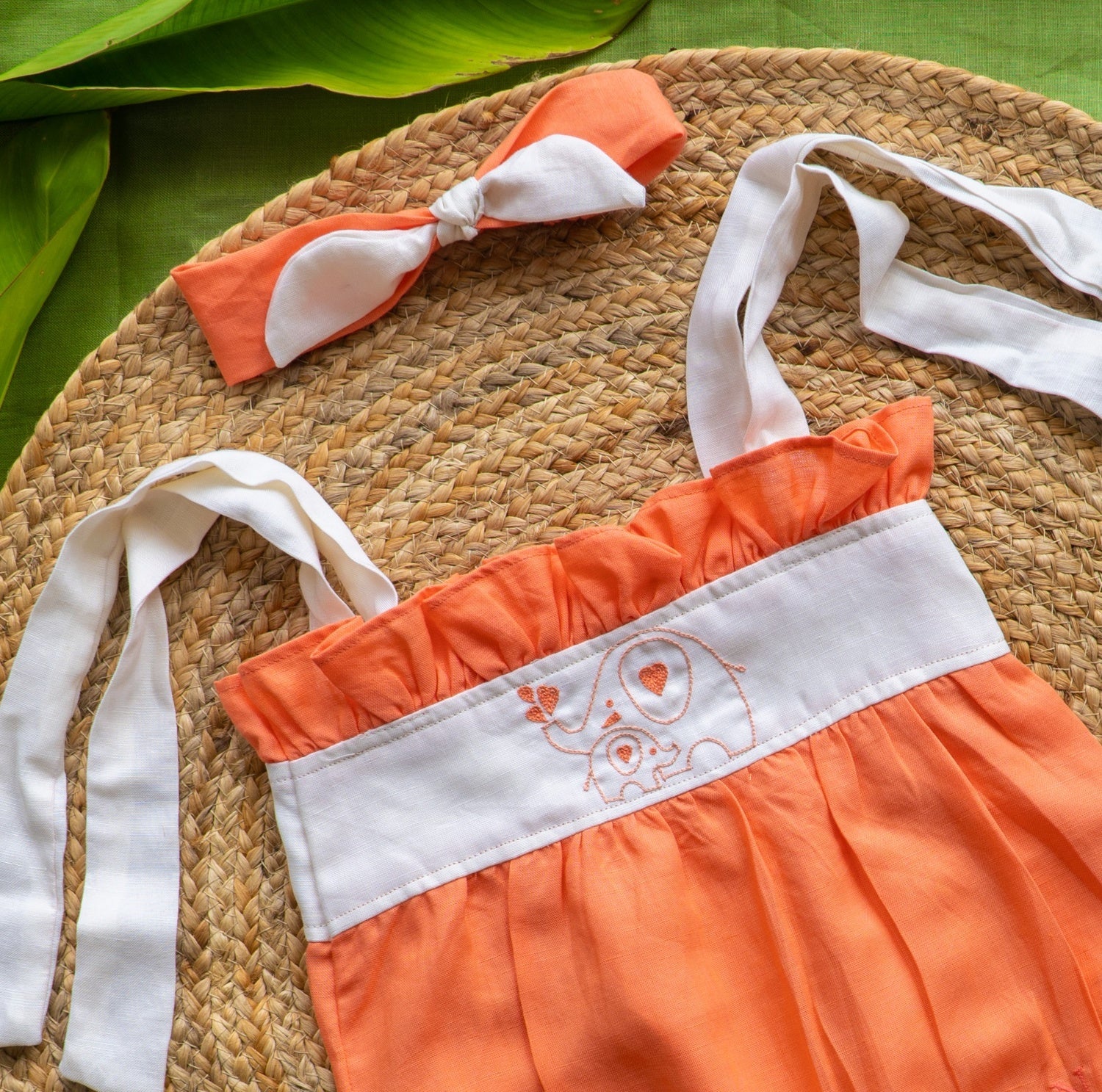 Breathable Tangerine Twosome Orange Romper for Babies – Kids Frocks & Dresses on Brown Living™. SKU: ARN005_0-3. Img 2.