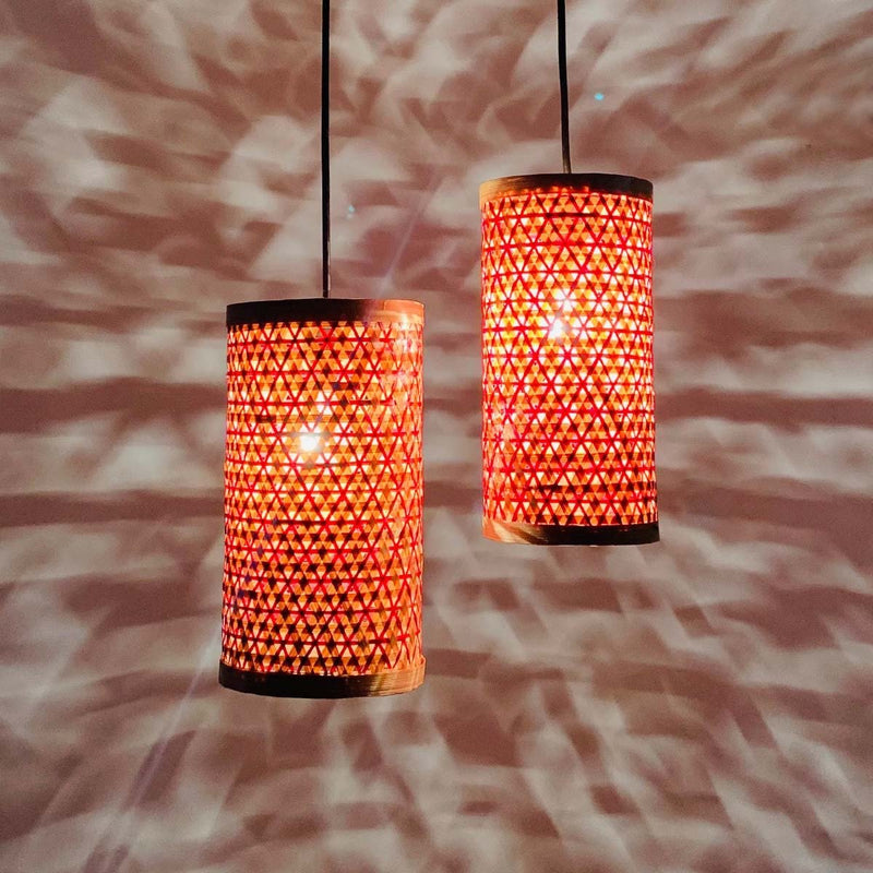 Bright Hued Cylindrical Handmade Bamboo Lamp | Verified Sustainable by Brown Living™