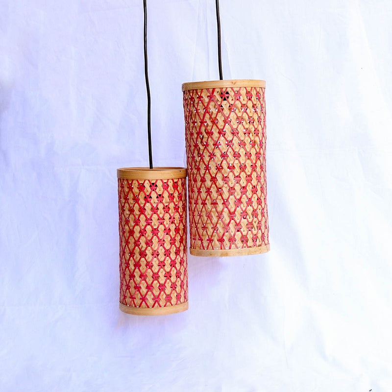 Bright Hued Cylindrical Handmade Bamboo Lamp | Verified Sustainable by Brown Living™