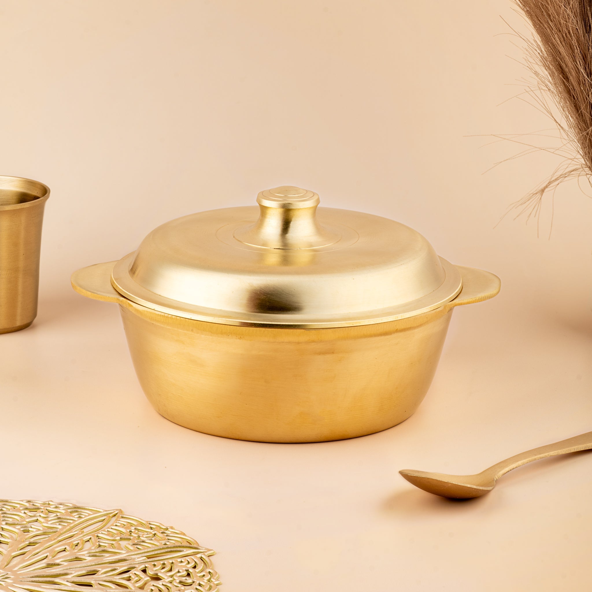 Bronze Casserole Handi (Medium) | Traditional Kansa Cookware – Serving Set on Brown Living™. SKU: B38. Img 1.