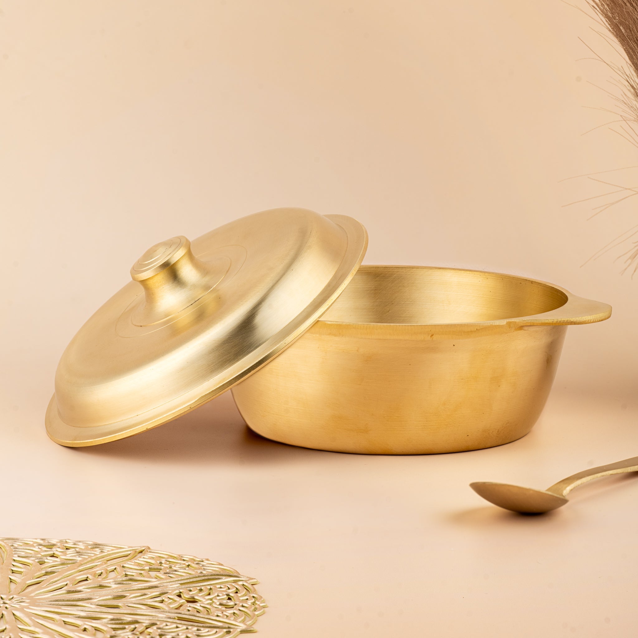 Bronze Casserole Handi (Medium) | Traditional Kansa Cookware – Serving Set on Brown Living™. SKU: B38. Img 2.