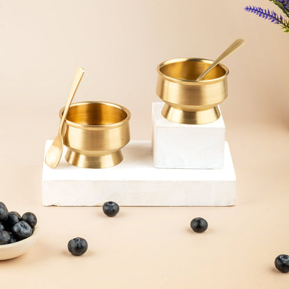 Bronze Ice Cream & Dessert Bowls – 2 Pieces with Spoons – Serving Set on Brown Living™. SKU: B41. Img 2.