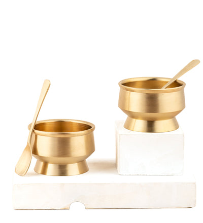 Bronze Ice Cream & Dessert Bowls – 2 Pieces with Spoons – Serving Set on Brown Living™. SKU: B41. Img 3.