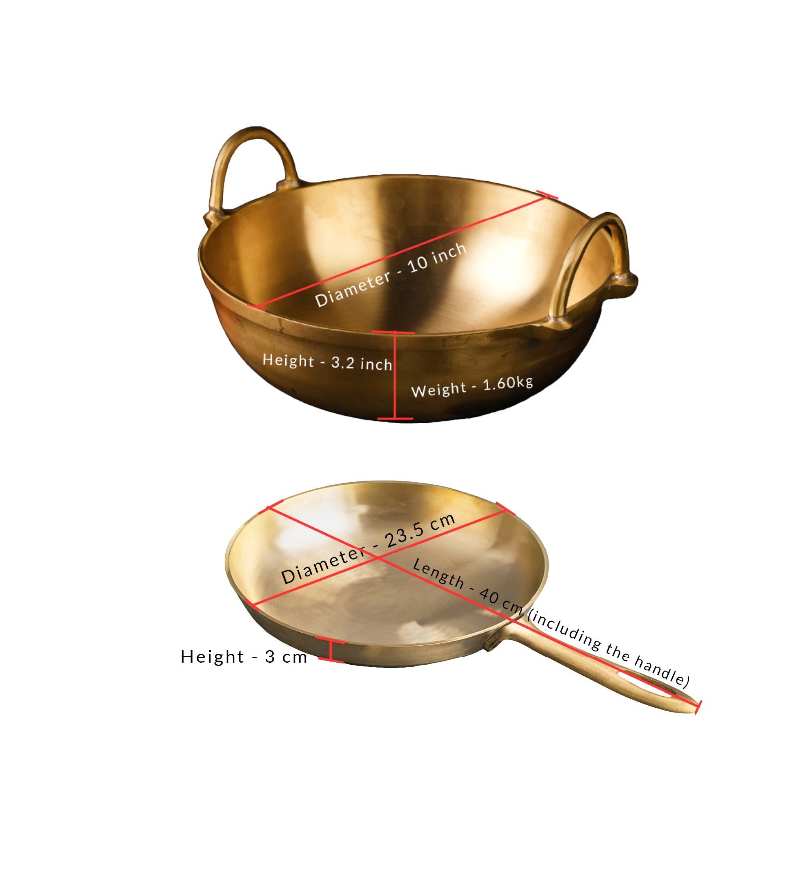 Bronze/ Kansa Handmade Combo (Kadai + Sauté Pan) – Cookware on Brown Living™. SKU: Bronze-Kansa-Combo-2800g-packof2. Img 3.