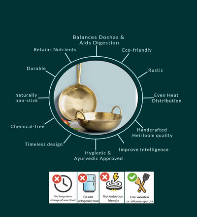 Bronze/ Kansa Handmade Combo (Kadai + Sauté Pan) – Cookware on Brown Living™. SKU: Bronze-Kansa-Combo-2800g-packof2. Img 4.
