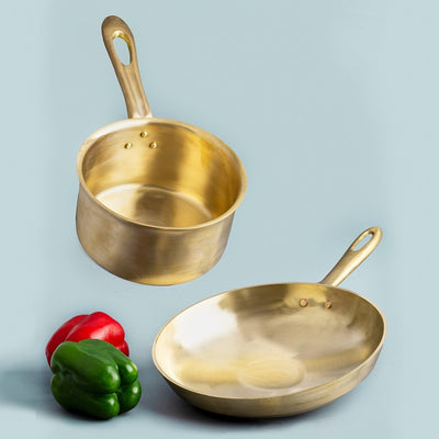 Bronze/ Kansa Handmade Combo (Saucepan + Sautépan) – Cookware on Brown Living™. SKU: Bronze/Kansa - Combo - 2500g - packof2. Img 2.