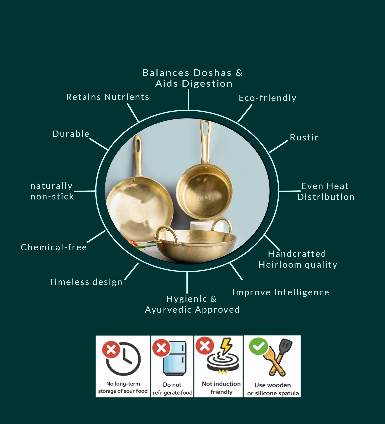 Bronze/ Kansa Handmade Family Combo (Kadai+ Sauté Pan+ Sauce Pan) – Cookware on Brown Living™. SKU: Bronze-Kadai-Frypan-Saucepan-Combo-4300g-packof33. Img 4.
