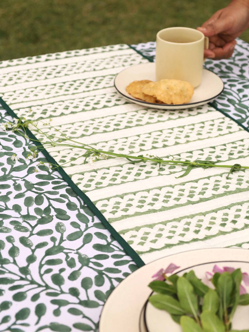 Brown & Green Reversible Organic Cotton Table Runner | Verified Sustainable by Brown Living™