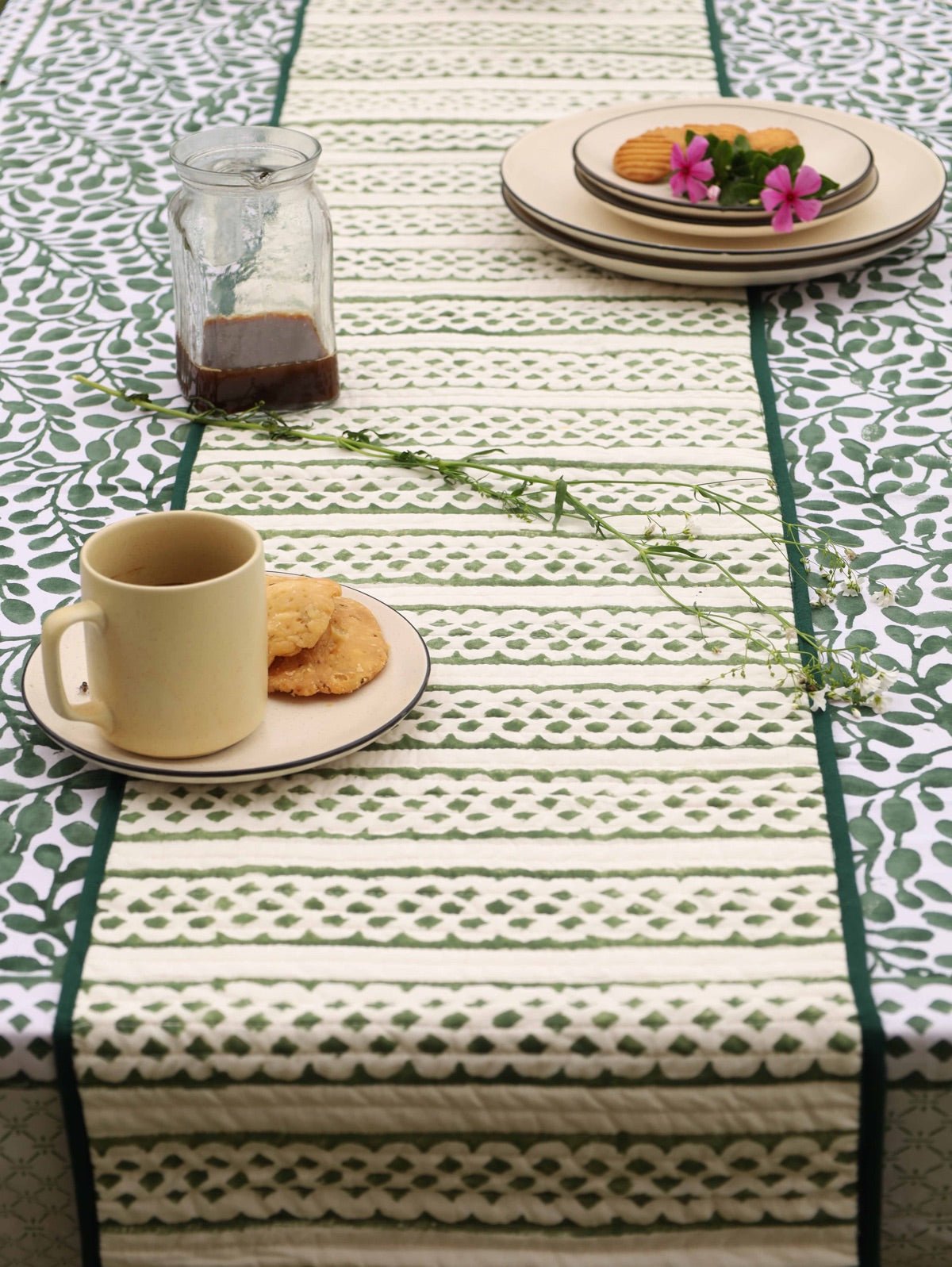 Brown & Green Reversible Organic Cotton Table Runner | Verified Sustainable by Brown Living™