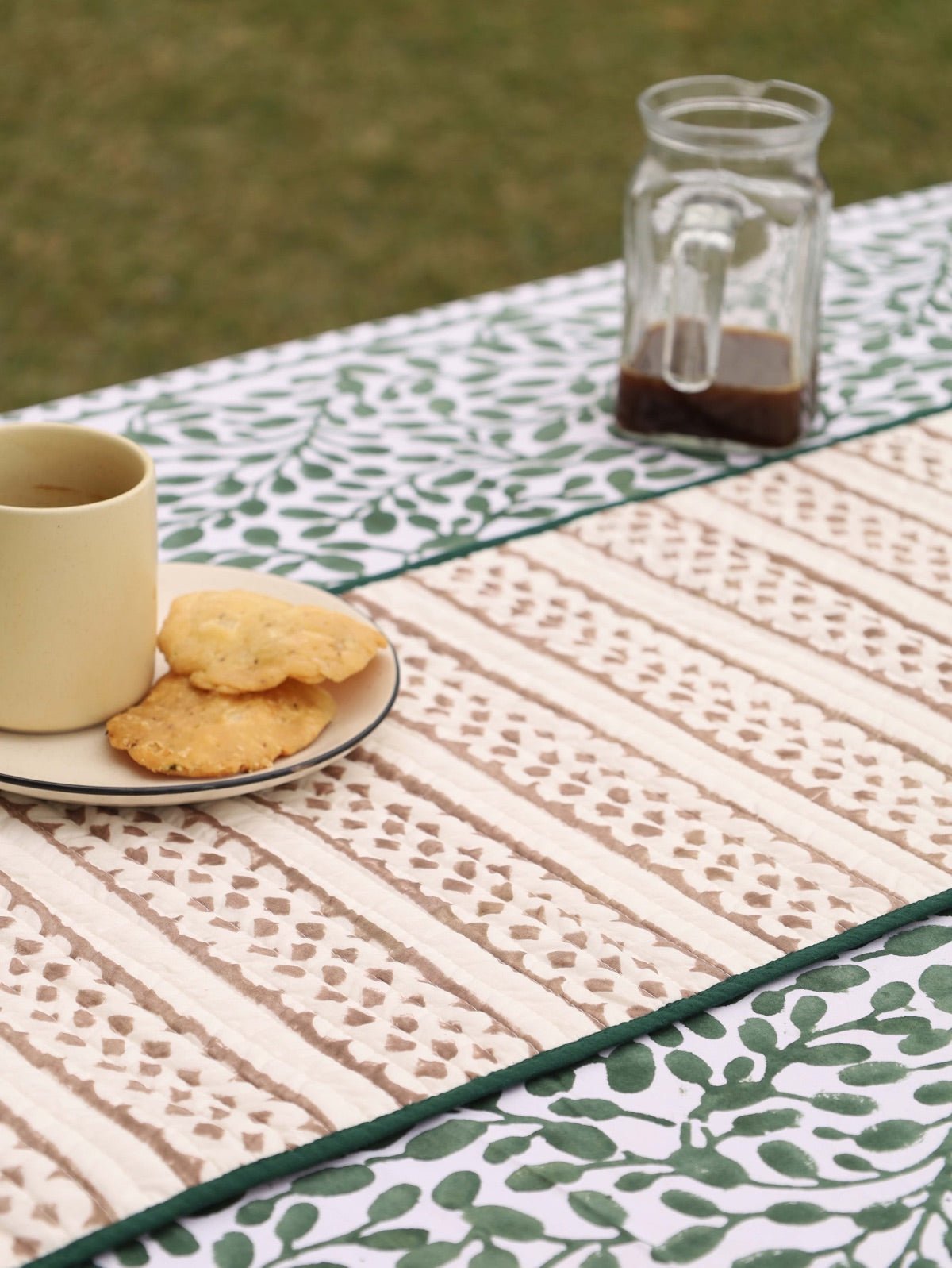 Brown & Green Reversible Organic Cotton Table Runner | Verified Sustainable by Brown Living™