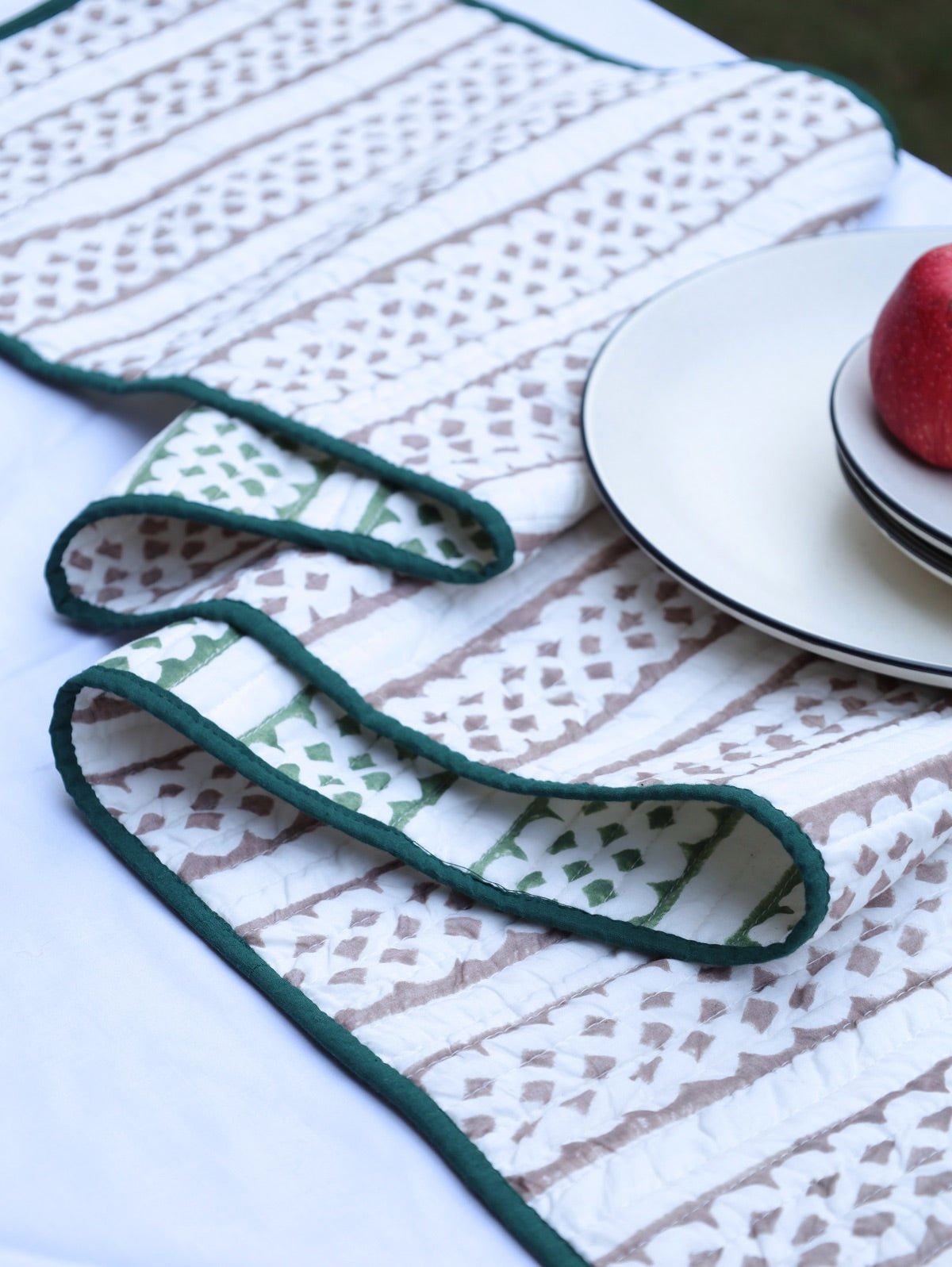 Brown & Green Reversible Organic Cotton Table Runner | Verified Sustainable by Brown Living™