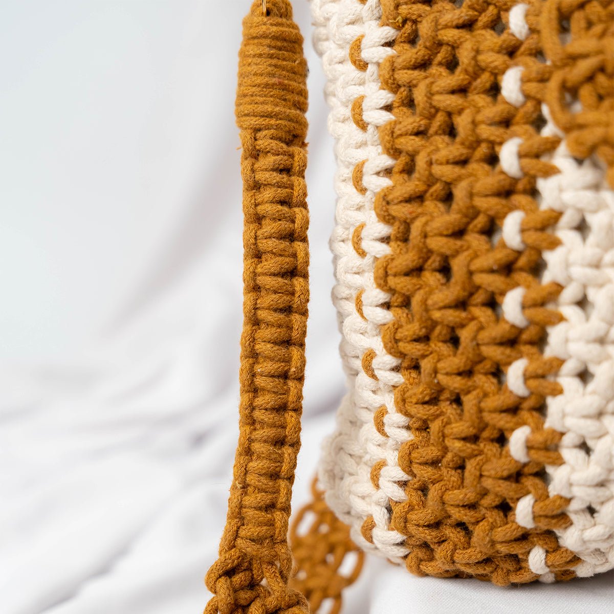 Brown Orchid Crochet Sling Bag | Handmade Shoulder Bag – Handbags on Brown Living™. SKU: AM-MAC-OrchidBrown. Img 2.