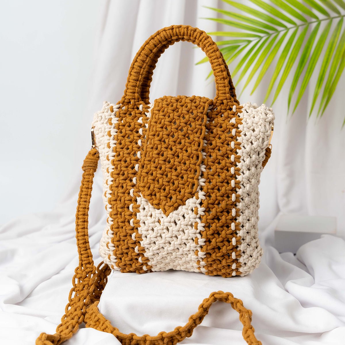 Brown Orchid Crochet Sling Bag | Handmade Shoulder Bag – Handbags on Brown Living™. SKU: AM-MAC-OrchidBrown. Img 3.