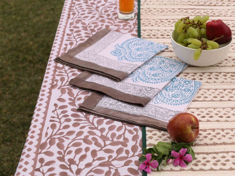 Brown & Turquoise Organic Cotton Napkins - Set of 4 | Verified Sustainable Table Linens on Brown Living™