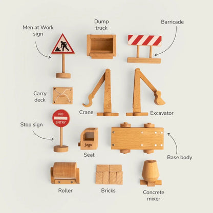 Build - It Construction Vehicles Set of 12 | Wooden Toy Set – Toy Cars on Brown Living™. SKU: JP-12. Img 6.