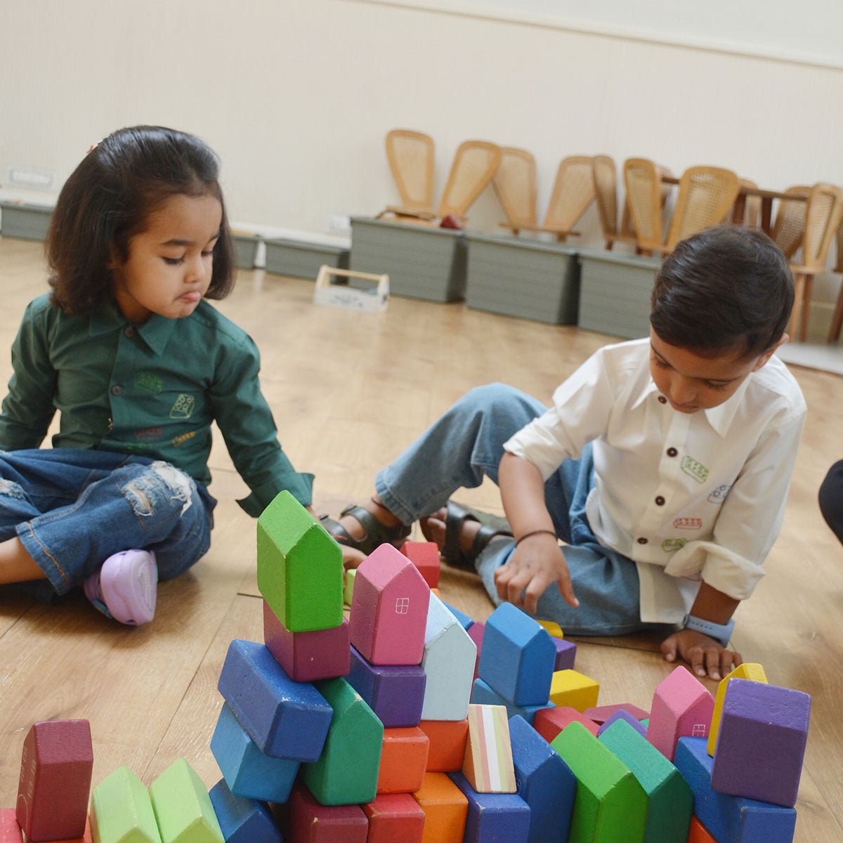 Building Blocks Embroidered Unisex Organic Cotton Shirt - Bottle Green | Verified Sustainable by Brown Living™