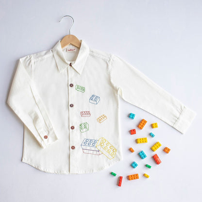 Building Blocks Embroidered Unisex Organic Cotton Shirt - White | Verified Sustainable by Brown Living™