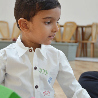 Building Blocks Embroidered Unisex Organic Cotton Shirt - White | Verified Sustainable by Brown Living™