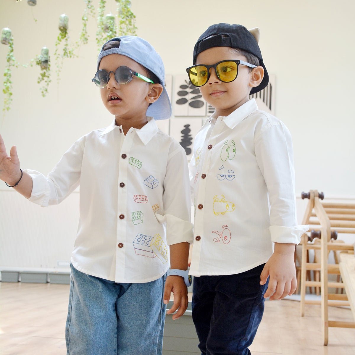 Building Blocks Embroidered Unisex Organic Cotton Shirt - White | Verified Sustainable by Brown Living™