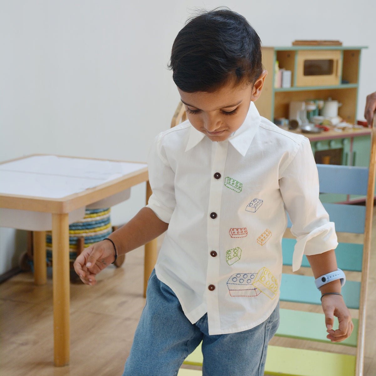 Building Blocks Embroidered Unisex Organic Cotton Shirt - White | Verified Sustainable by Brown Living™