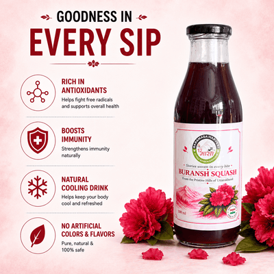 Buransh Squash | Rhododendron Flower Squash | Natural Fruit Drink – Fruit Juices, Drinks & Concentrates on Brown Living™. SKU: BH-BURANSH-SQ-001. Img 2.