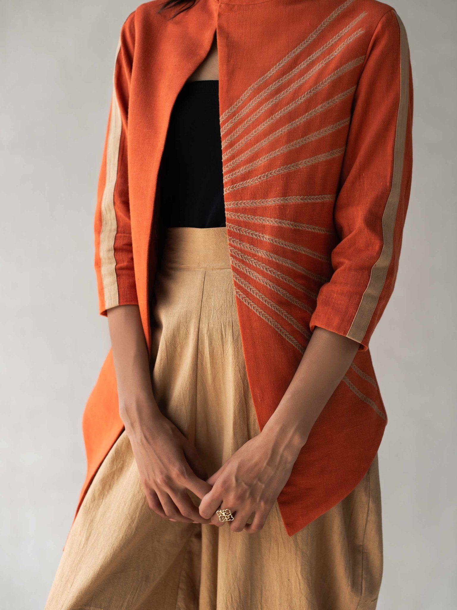 Burnt Orange Organic Cotton Overlap Jacket for Women – Womens Jacket on Brown Living™. SKU: DCSS25L02S. Img 1.