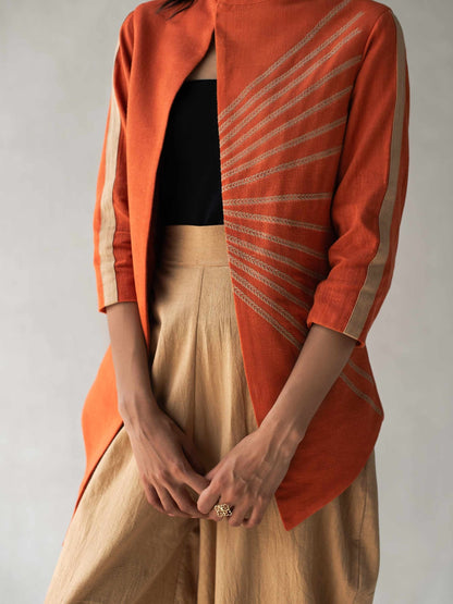 Burnt Orange Organic Cotton Overlap Jacket for Women – Womens Jacket on Brown Living™. SKU: DCSS25L02S. Img 1.