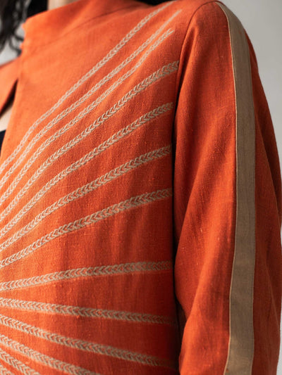 Burnt Orange Organic Cotton Overlap Jacket for Women – Womens Jacket on Brown Living™. SKU: DCSS25L02S. Img 2.