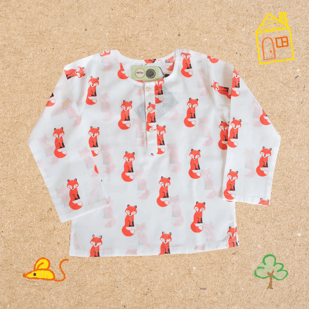 Bushy Fox - Unisex Kids Cotton Nightwear – Kids Pyjamas on Brown Living™. SKU: MITHNW-026-1. Img 6.