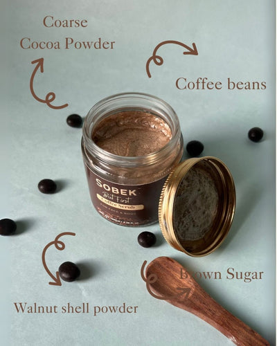 But First Coffee - Face And Body Scrub | Exfoliate, Acne And Tan – Face Scrub on Brown Living™. SKU: SOB - SCRUB - 01. Img 2.