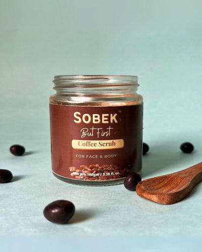 But First Coffee - Face And Body Scrub | Exfoliate, Acne And Tan – Face Scrub on Brown Living™. SKU: SOB - SCRUB - 01. Img 1.