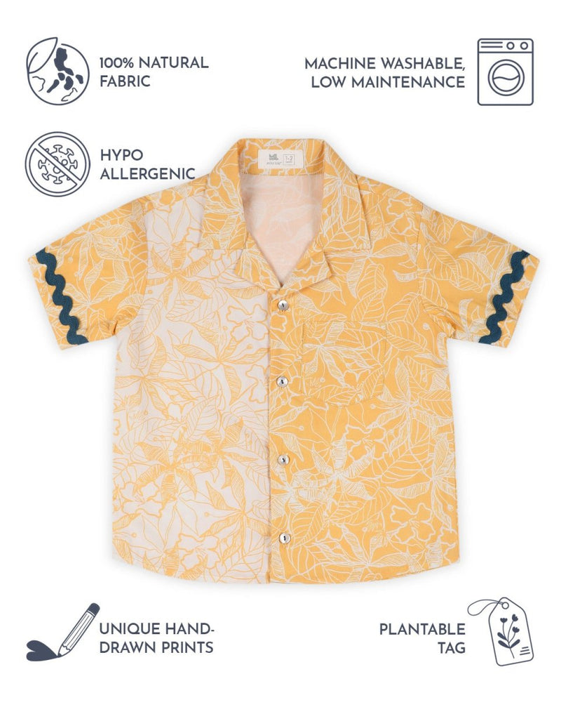 Buttercup Floral Printed Cotton Shirt with Cuban Collar | Verified Sustainable Kids Shirts on Brown Living™