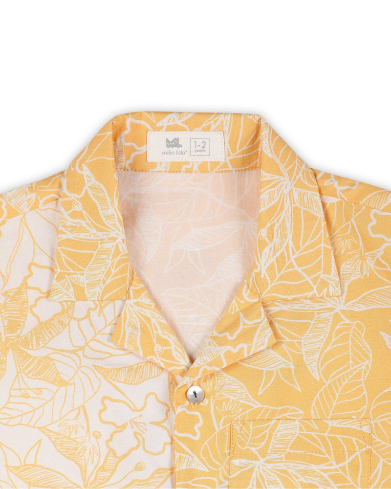 Buttercup Floral Printed Cotton Shirt with Cuban Collar | Verified Sustainable Kids Shirts on Brown Living™