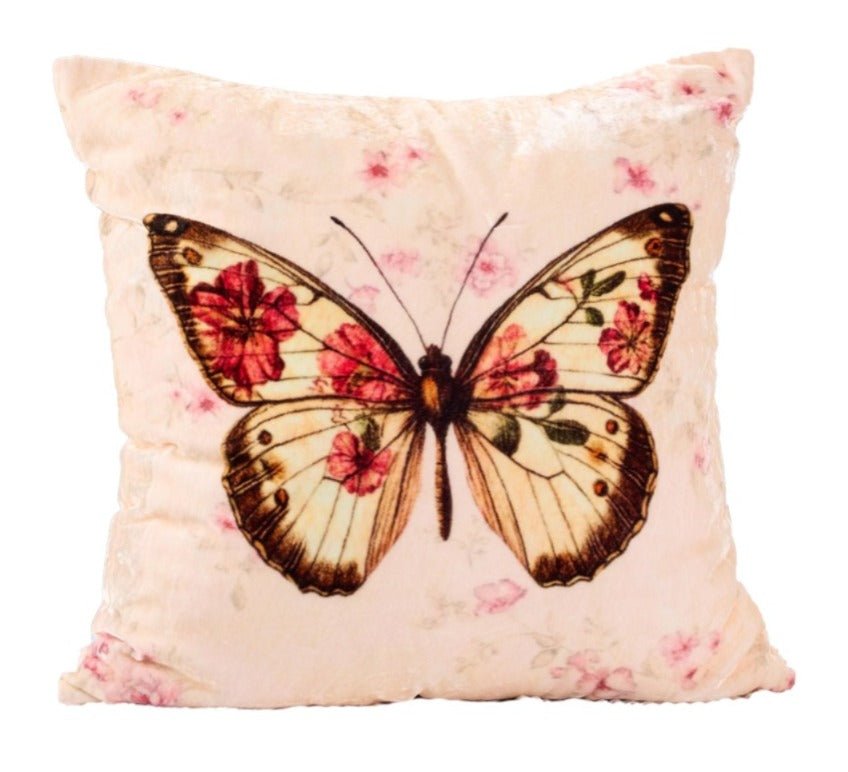 Butterfly Bloom Cotton Velvet Cushion – Pillow on Brown Living™. SKU: TEE-25724. Img 3.