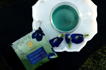 Butterfly Blue Pea Olive Tea | Antioxidant Herbal Infusion – Pyramid Tea Bags on Brown Living™. SKU: JS_BLUEPEAOLIVETEA. Img 2.