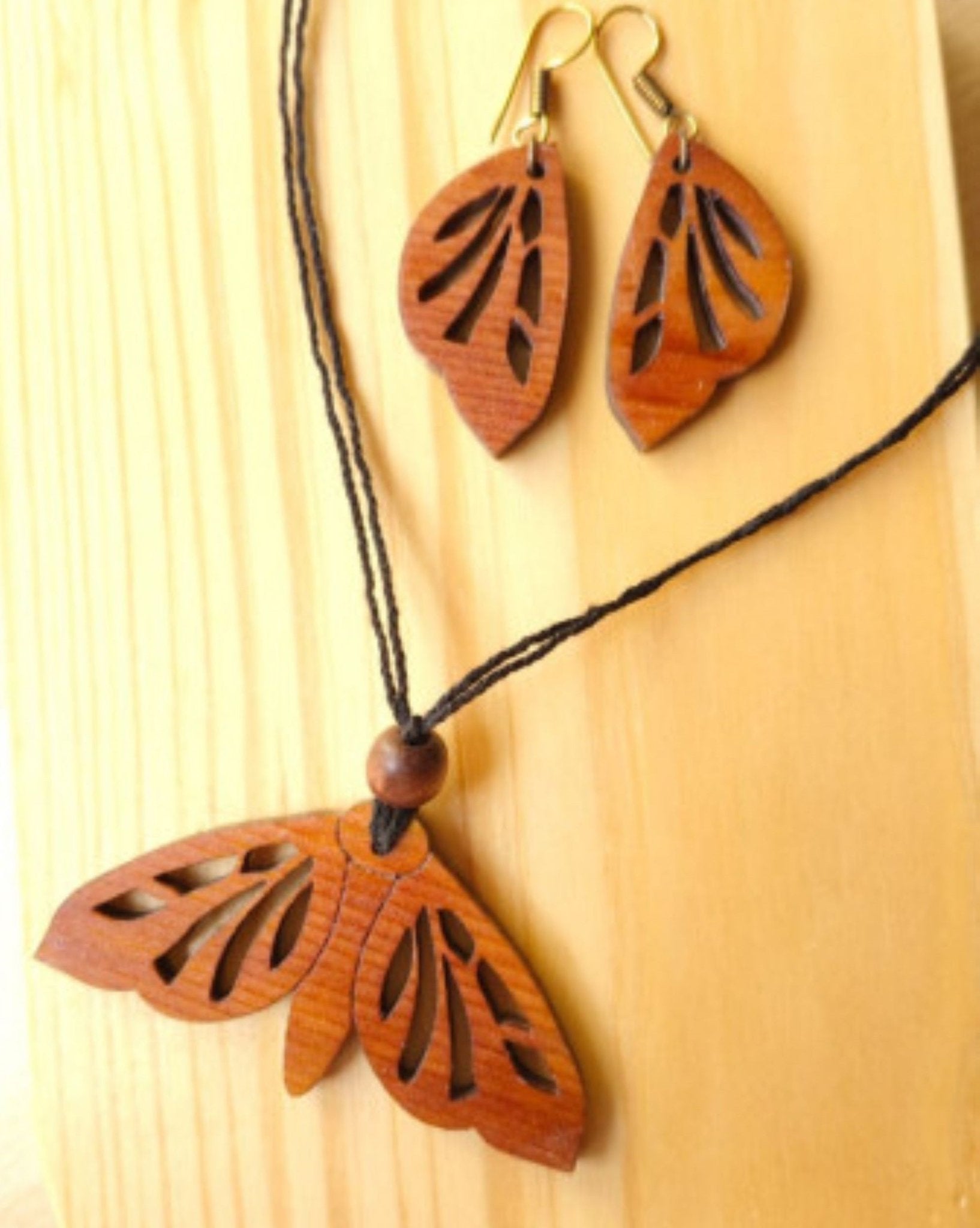 Butterfly/Moth Wooden Jewellery Set – Womens Accessories on Brown Living™. SKU: WJO4. Img 7.
