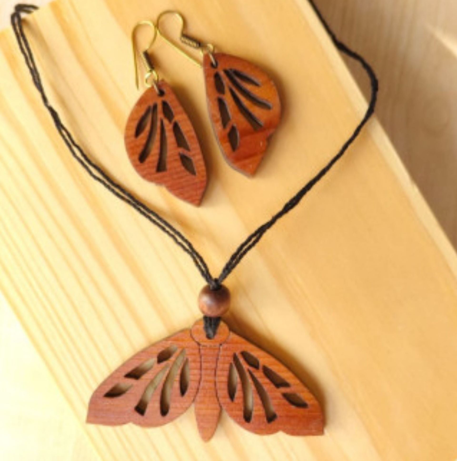 Butterfly/Moth Wooden Jewellery Set – Womens Accessories on Brown Living™. SKU: WJO4. Img 5.