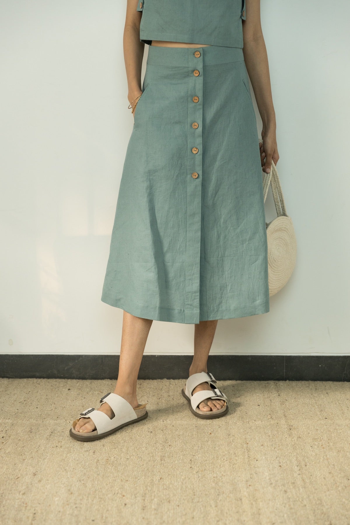 Button - Down Cotton Midi Cotton Skirt | Verified Sustainable by Brown Living™