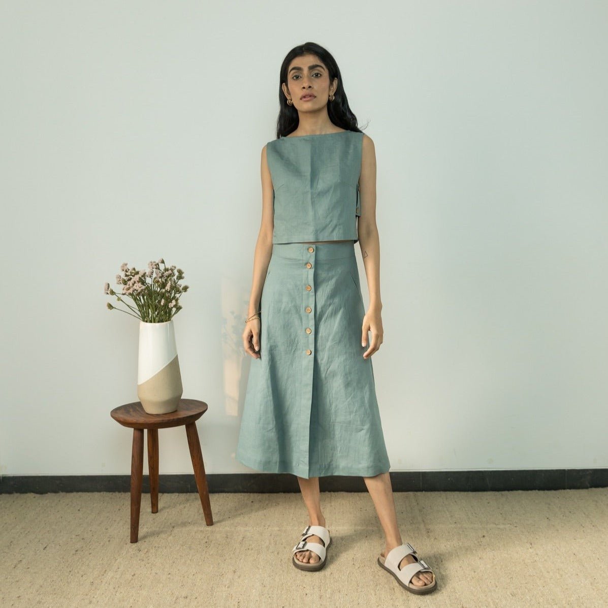 Button - Down Cotton Midi Cotton Skirt | Verified Sustainable by Brown Living™