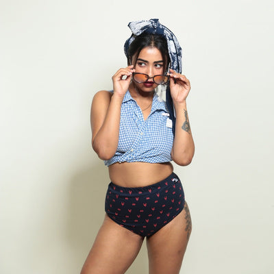 By the Shore Classic Biowashed Organic Cotton Brief - Navy Blue – Womens Underwear on Brown Living™. SKU: 001/MATER/Craby/AOP - XS. Img 2.