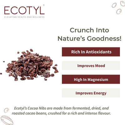 Cacao Nibs | Crunchy & Nutritious | High in Magnesium | 125g – Dried Fruits, Nuts & Seeds on Brown Living™. SKU: ECOTYL00046. Img 2.