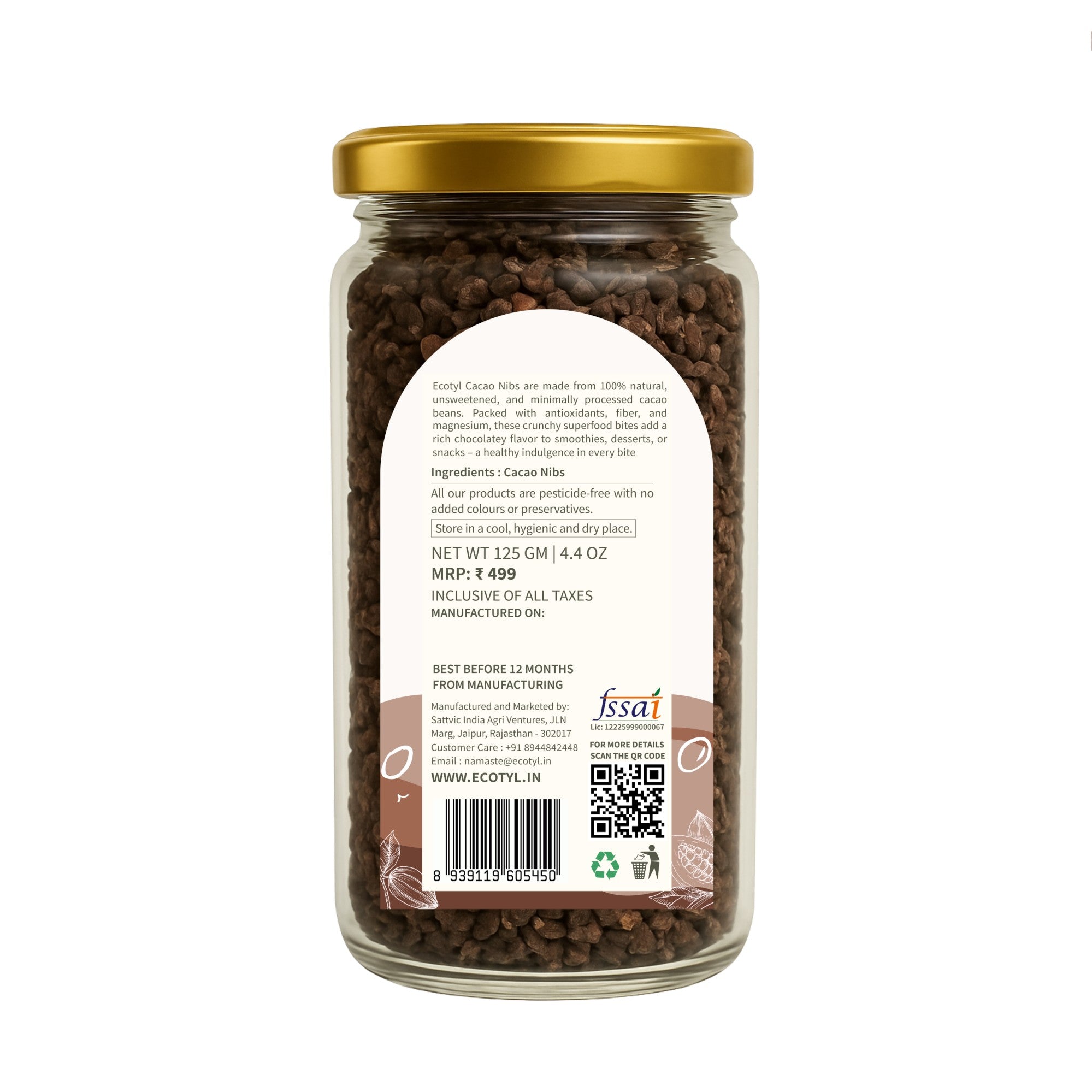 Cacao Nibs | Crunchy & Nutritious | High in Magnesium | 125g – Dried Fruits, Nuts & Seeds on Brown Living™. SKU: ECOTYL00046. Img 6.